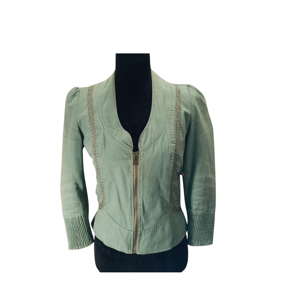 Zara army green Jean‎ jacket Gold zipper Si…